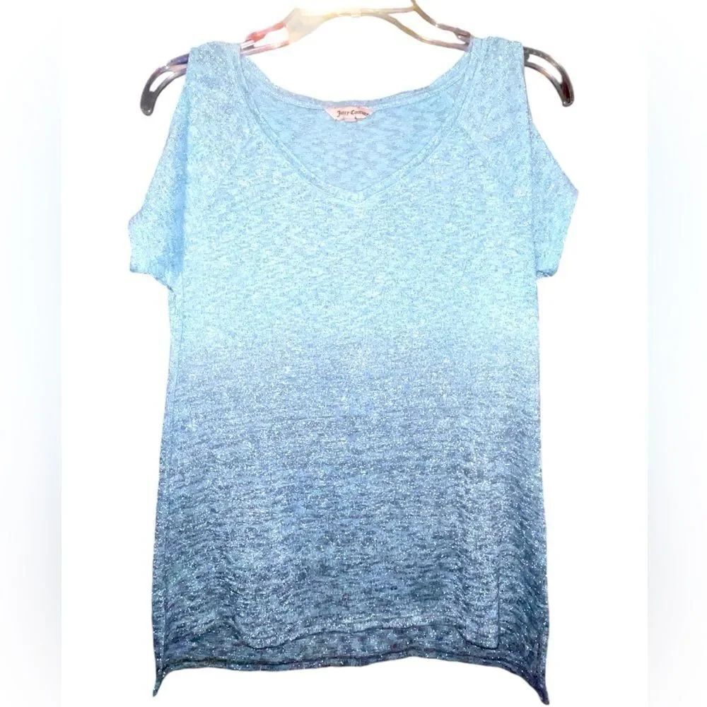 Juicy Couture light Blue glitter ombré Coloring knit top with peekaboo shoulder